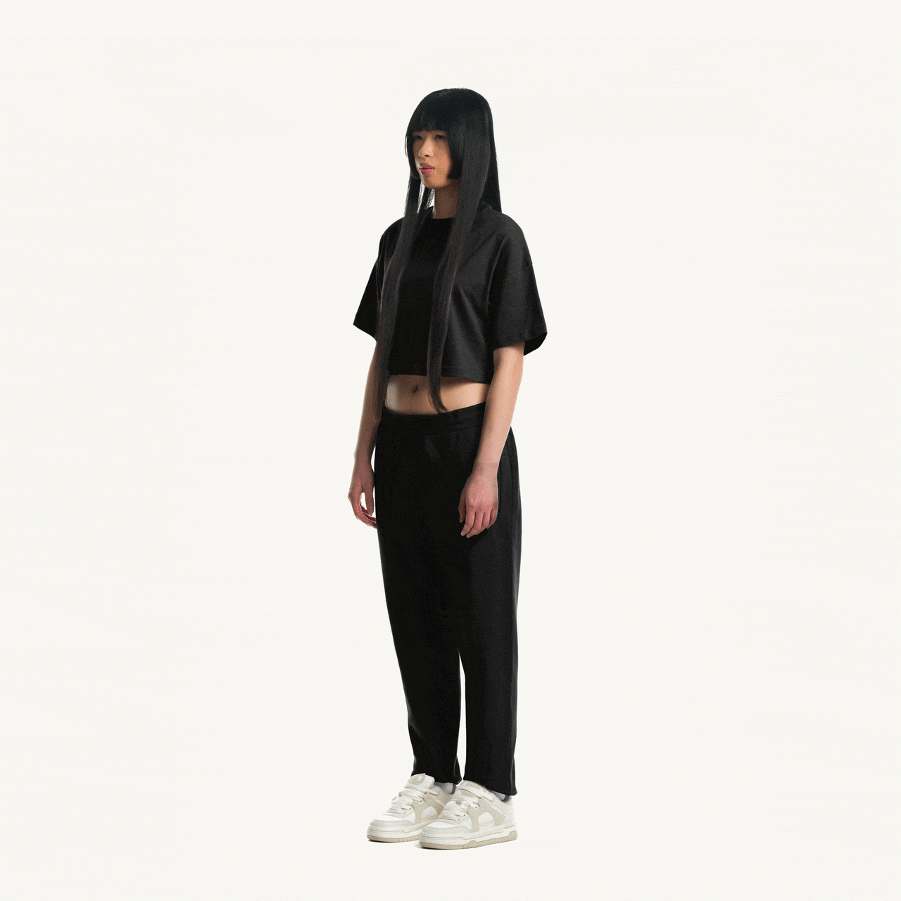 Vintage Black Cropped Oversized Tee
