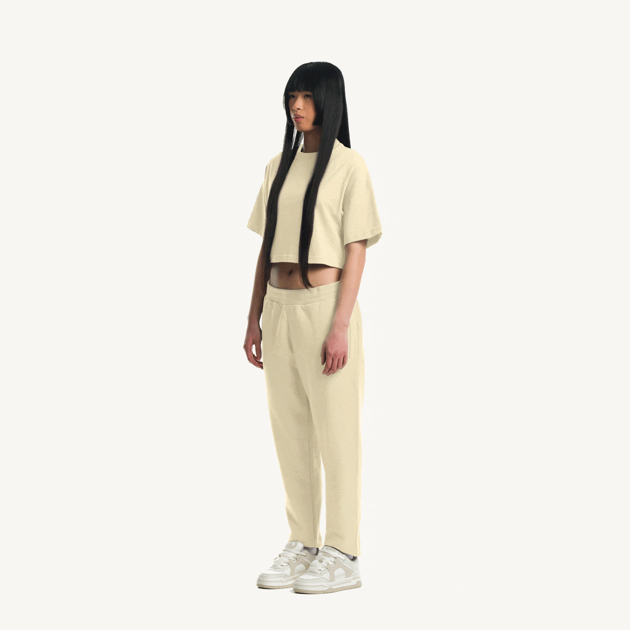 Cream Cropped Oversized Tee